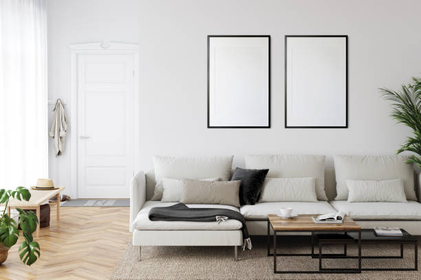 istock Frame mockup in scandinavian interior. Interior mockup. 3d rendering, 3d illustration 1219821528
