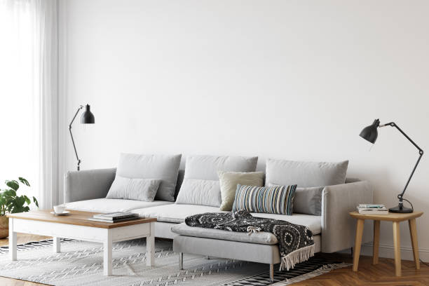 istock Wall mockup in scandinavian interior. Interior wall mockup. Wall art. 3d rendering, 3d illustration 1219822966