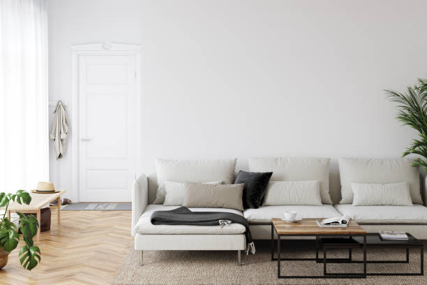 istock Wall mockup in scandinavian interior. Interior wall mockup. Wall art. 3d rendering, 3d illustration 1219823073