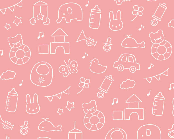 ilustraciones, imágenes clip art, dibujos animados e iconos de stock de patrón de juguetes para bebés - bebé