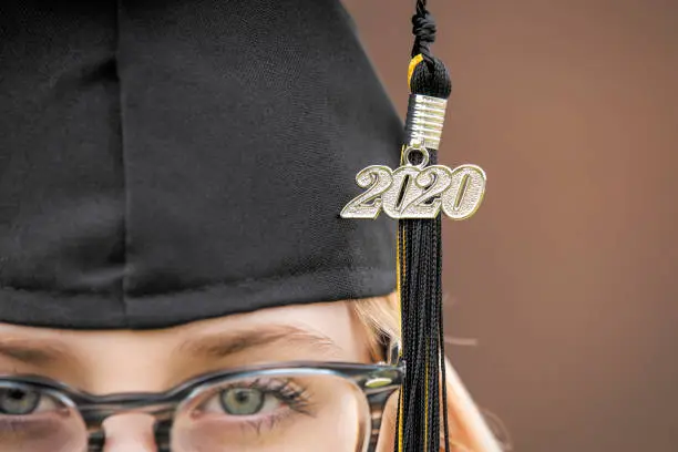 Photo of Class of 2020 Tassel and Cap Close Up on Girl