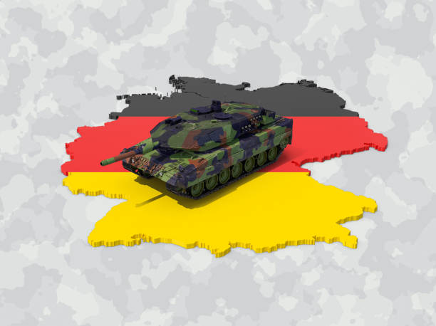 немецкий главный боевой танк стоит на немецкой карте силуэт - leopard tank стоковые фото и изображения