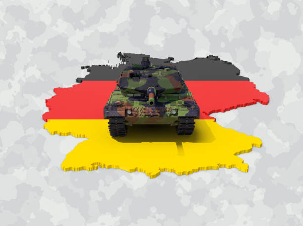 немецкий главный боевой танк стоит на немецкой карте силуэт - leopard tank стоковые фото и изображения