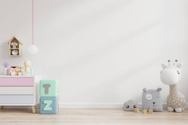 istock Mockup wall in the children's room on wall white colors background. 1219829752