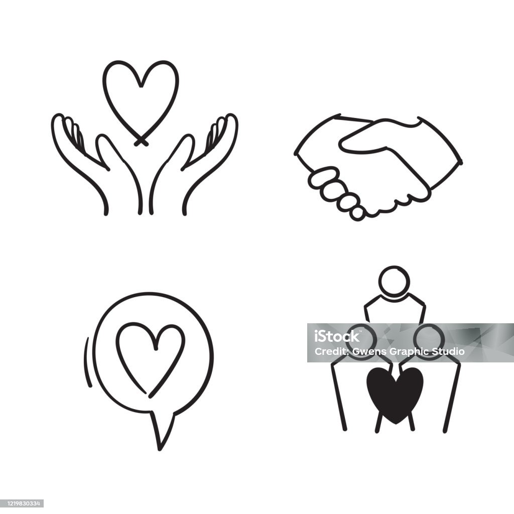 Hand Drawn Friendship And Love Line Icons Interaction Mutual ...
