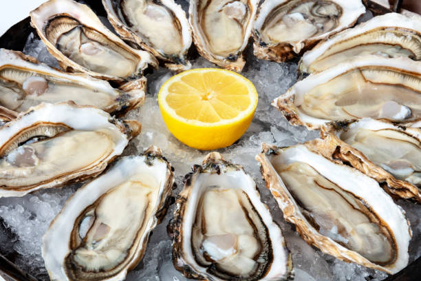 istock A dozen of oysters on ice with a lemon, a close-up shot 1219832875