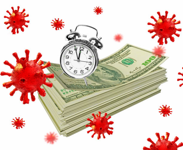 coronavirus covid-19 dólares tiempo para suppport ayuda espacio de ayuda financiera para su texto - renderizado 3d - euro symbol crisis time debt fotografías e imágenes de stock