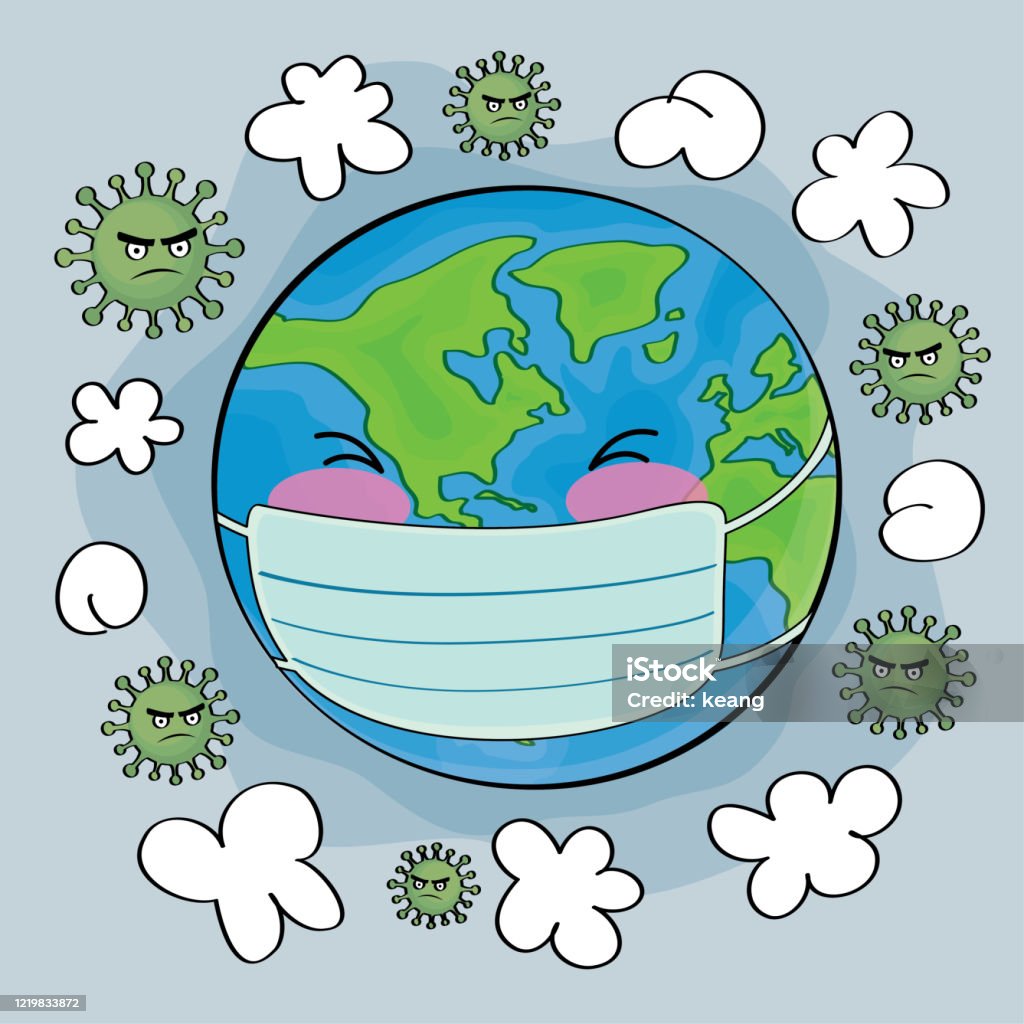 The World Wears A Mask To Prevent Covid19 And Pollution Cartoon Vector  Illustration Hand Stock Illustration - Download Image Now - iStock
