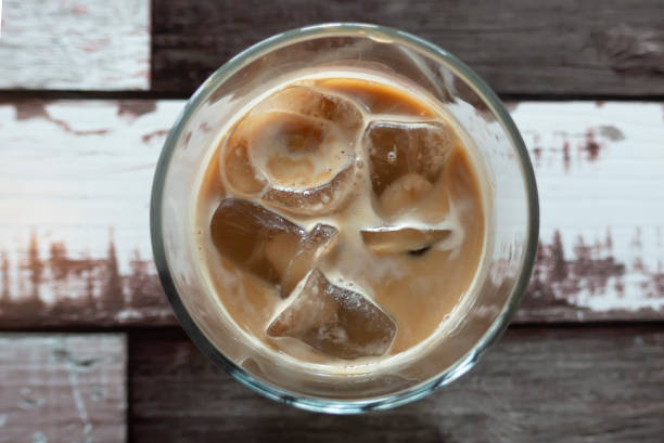 istock Top view ice cafe latte close up 1219842948