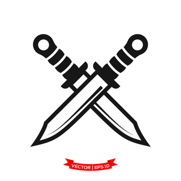 illustrations, cliparts, dessins animés et icônes de modèle de logo de vecteur d’icône de couteau, icône vectorielle de poignard - weapon dagger hunting hunter
