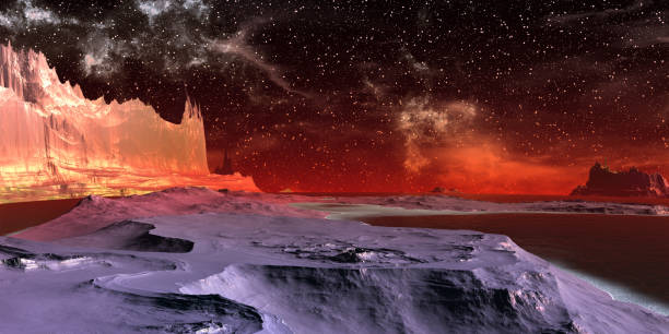 istock Alien Planet. Mountain and lake. 3D rendering 1219848125