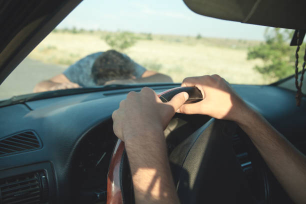 istock Caucasian injured man. Car accident 1219848923