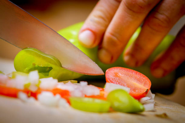 Delicious healthy breakfast with  tomato, onion, pepper, serving in the kitchen
