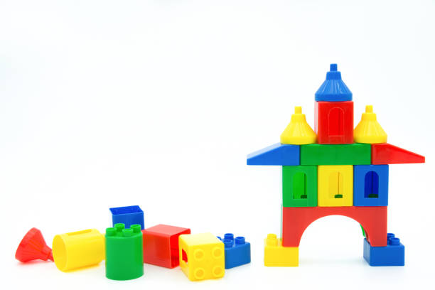 istock Colorful plastic building blocks isolated on the white background. 1219853041