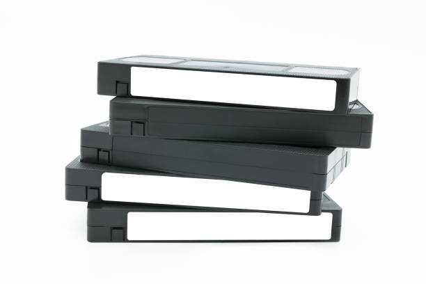 Stack of VHS video tape cassette isolated on white background.