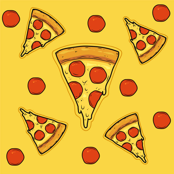 Sliced pizza Sliced pizza with cheese and sausage. High quality vector illustration. pizza stock illustrations