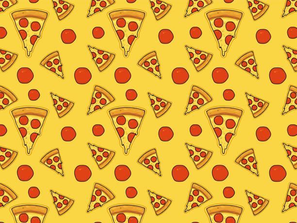 Pizza triangular slices with cheese and ham Pizza triangular slices with cheese and ham. High quality vector illustration. Pattern pizza designs stock illustrations