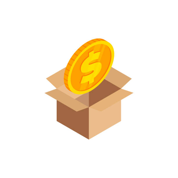 istock Isometric gold coin with dollar symbol in box 1219856181