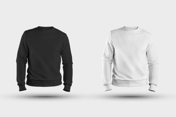 istock Template male white, black pullover, with straight arms, clothes 3D rendering with realistic shadows isolated on background, front view. 1219856606