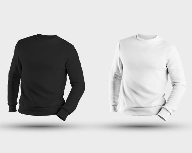 istock Mockup male pullover, fashion sweatshirt 3D rendering front view, textured clothing with long sleeves, isolated on background. 1219856642