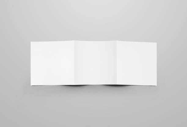 istock Square white trifold blank white cover mockup, back view, standard open brochure, for design presentation. 1219857636