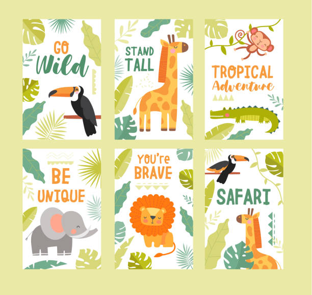 Colorful Tropical Wildlife Safari Travel Posters Stock Illustration -  Download Image Now - Safari, Animal, Animal Themes - iStock
