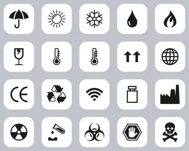 Vector illustration of Package Symbols & Cargo Symbols Icons Black & White Flat Design Set Big