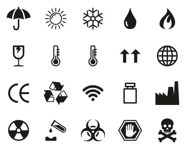 Vector illustration of Package Symbols & Cargo Symbols Icons Black & White Set Big