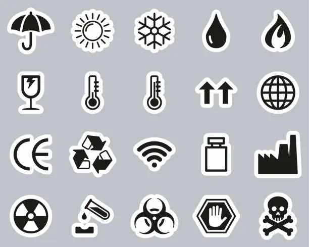 Vector illustration of Package Symbols & Cargo Symbols Icons Black & White Sticker Set Big