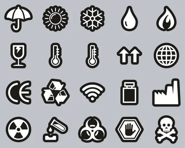 Vector illustration of Package Symbols & Cargo Symbols Icons White On Black Sticker Set Big