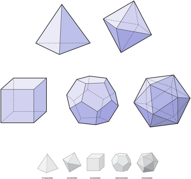 platonische feststoffe. tetraeder, würfel, dodekaeder, hexaeder - the polyhedron stock-grafiken, -clipart, -cartoons und -symbole