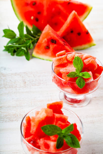 istock Pieces of watermelon with ice and mint 1219868669
