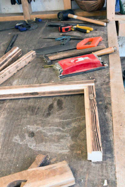 istock Carpenter's hobby garage / studio - men's cave. 1219869880