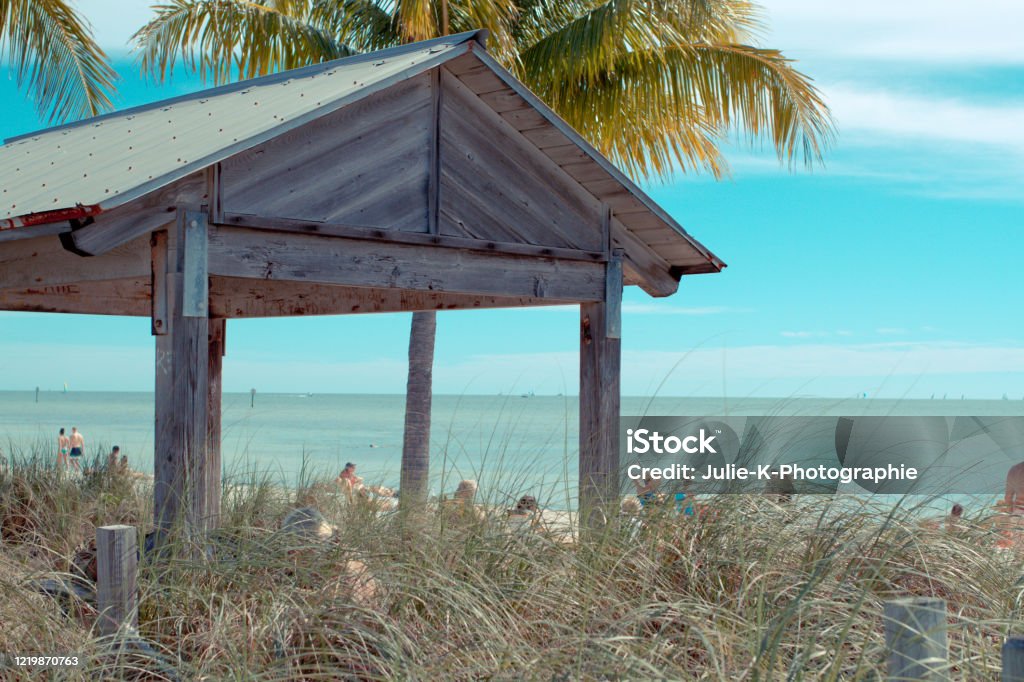 Key west - la cabane 2 shed by the sea, on the beach of key west, florida Beach Stock Photo