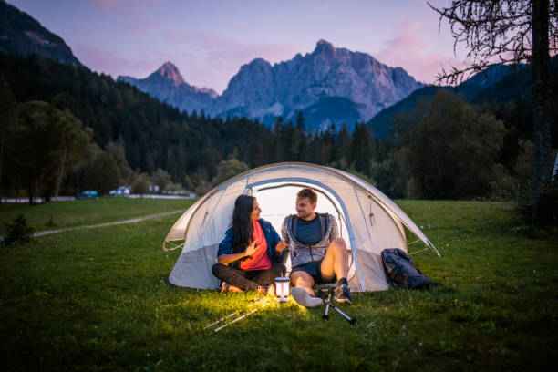 istock Young Couple Camping in Northwestern Slovenia 1219875080