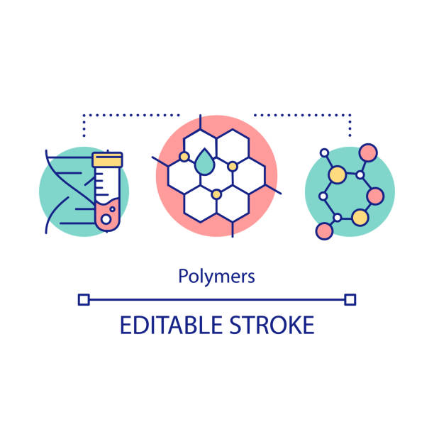 illustrazioni stock, clip art, cartoni animati e icone di tendenza di icona del concetto di polimeri. materiali biomimetici. biopolimeri. biomolecole polimeriche. struttura molecolare. idea di bioingegneria illustrazione a linea sottile. disegno contorno isolato vettoriale. tratto modificabile - biomolecule