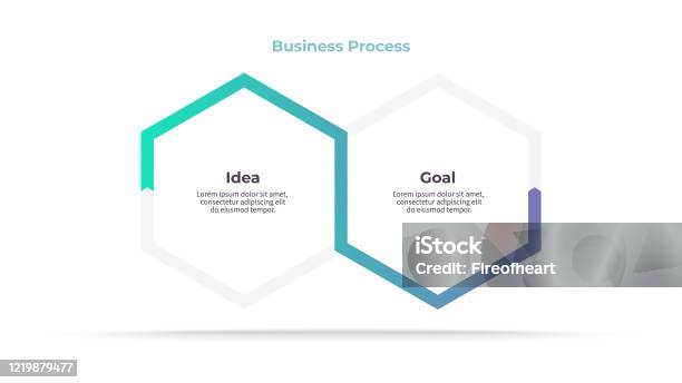 비즈니스 인포그래픽 요소입니다 2단계 옵션 단면으로 처리합니다 벡터 템플릿입니다 두 물체에 대한 스톡 벡터 아트 및 기타 이미지 - 두 물체, 인포그래픽, 육각형