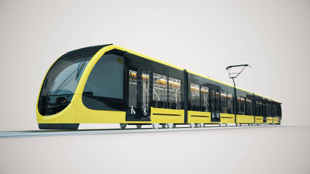 3d model of a modern yellow tram