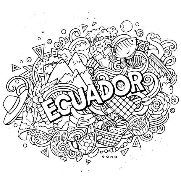 ecuador handgezeichnete cartoon doodles illustration. lustiges design. - ecuadorian culture stock-grafiken, -clipart, -cartoons und -symbole