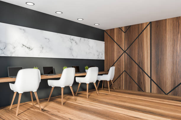 istock Black and marble coworking style office corner 1219886420
