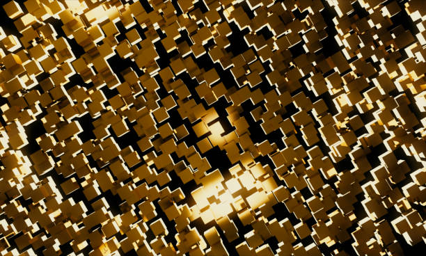 istock Gold luxury abstract cubes background, 3d render illustration 1219887834