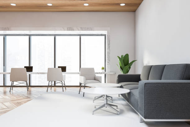 istock Luxury white and marble office lounge 1219888026