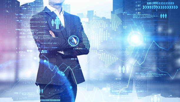 istock Confident businessman in office, infographics 1219888168