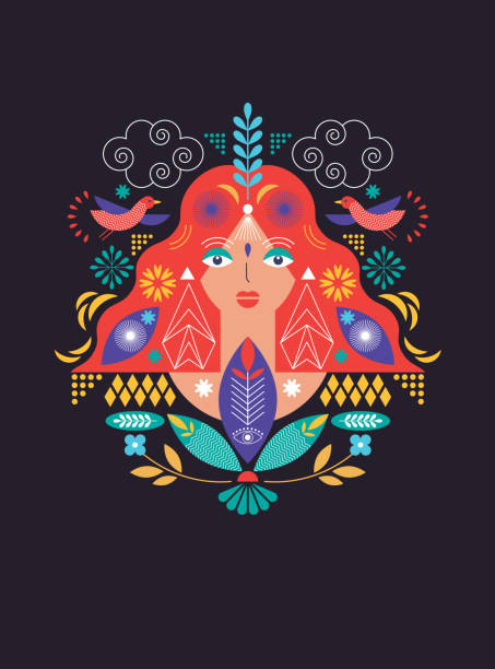 istock Face of woman and decoration elements. Vector template for greeting card, poster, flyer and other 1219890001
