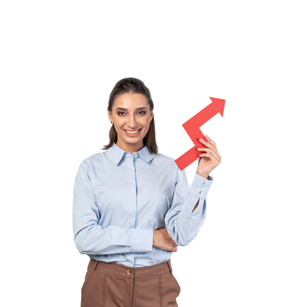 istock Smiling businesswoman holding graph, isolated 1219891029