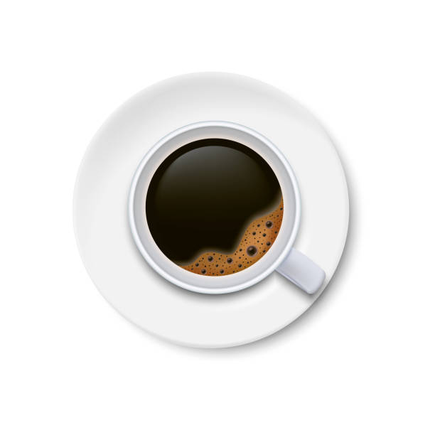 eine tasse schwarzen kaffee und untertasse top ansicht isoliert auf weißem hintergrund. vektor-illustration. - coffee aromatherapy black black coffee stock-grafiken, -clipart, -cartoons und -symbole