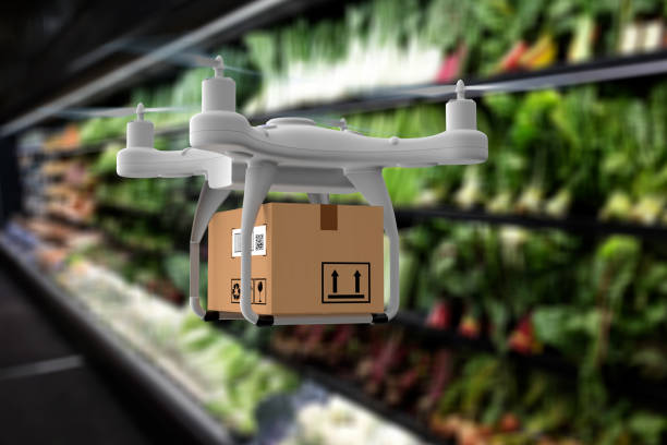 istock Delivery drone carrying groceries 1219893090