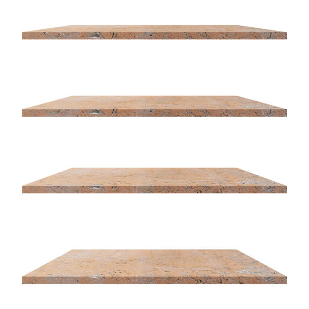 istock 4 concrete shelves table isolated on white background and display montage for product. 1219893110