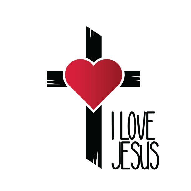 ilustrações, clipart, desenhos animados e ícones de eu amo o signo do coração de jesus. ilustração de estoque - cross shape cross heart shape jesus christ