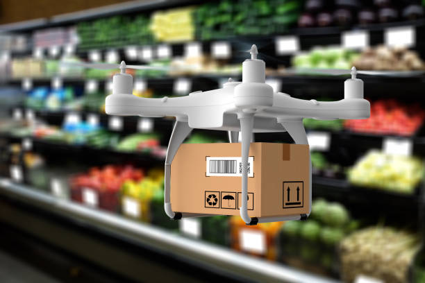 istock Delivery drone carrying groceries 1219893175